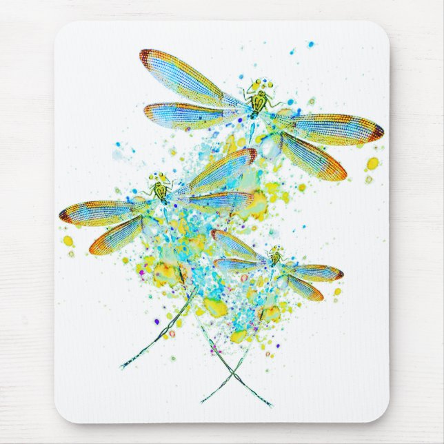 Teal Dragonfly splatter  Mouse Mat (Front)