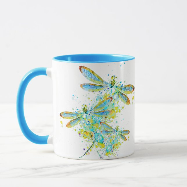 Teal Dragonfly splatter  Mug (Left)