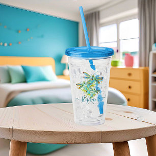 Teal Dragonfly splatter personalised Acrylic Tumbler