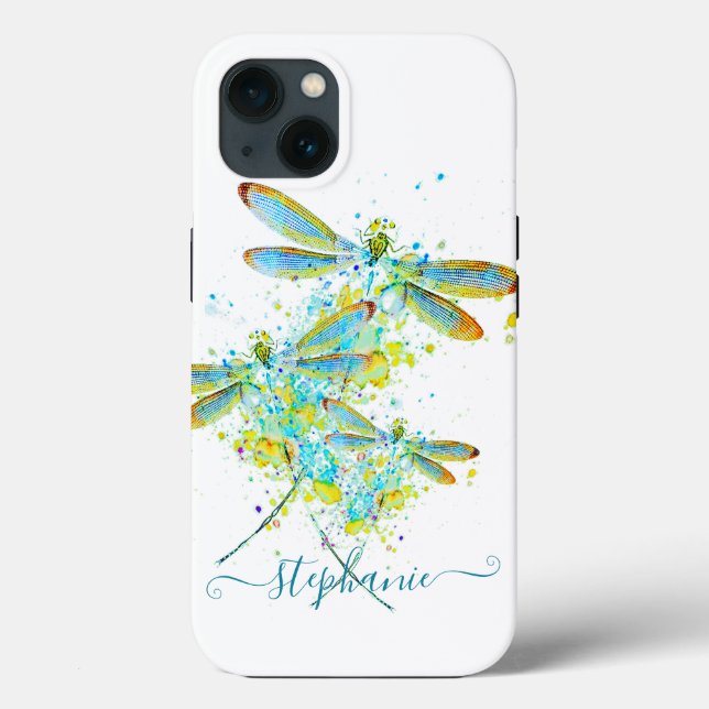 Teal Dragonfly splatter personalised  Case-Mate iPhone Case (Back)
