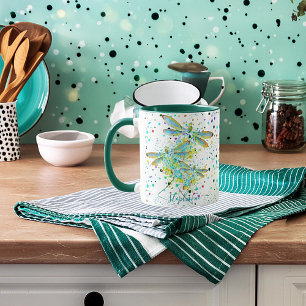 Teal Dragonfly splatter personalised Coffee Mug
