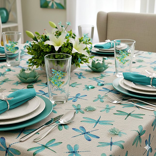 Teal Dragonfly splatter personalised  Glass (Creator Uploaded)