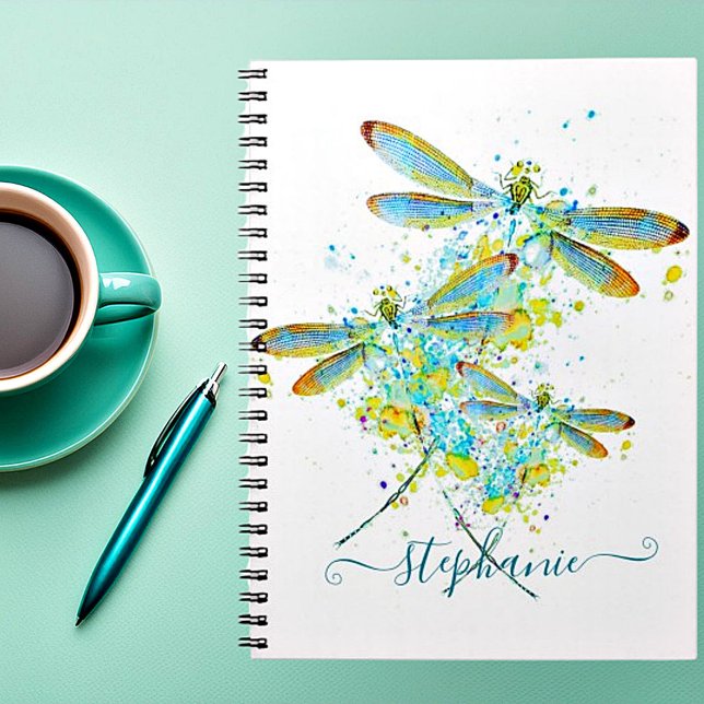 Teal Dragonfly splatter personalised  Notebook (Creator Uploaded)