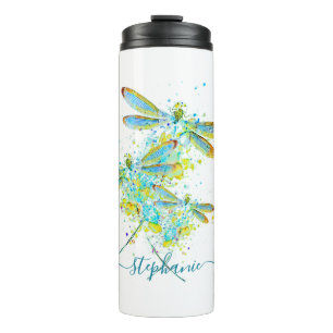 Teal Dragonfly splatter personalised  Thermal Tumbler