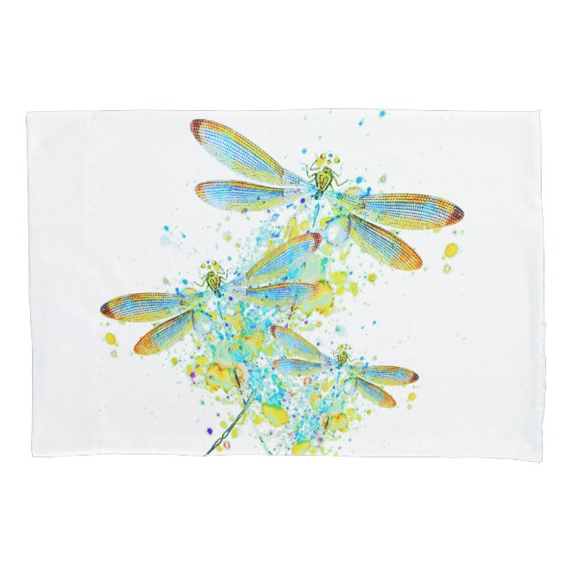 Teal Dragonfly splatter  Pillowcase (Front)