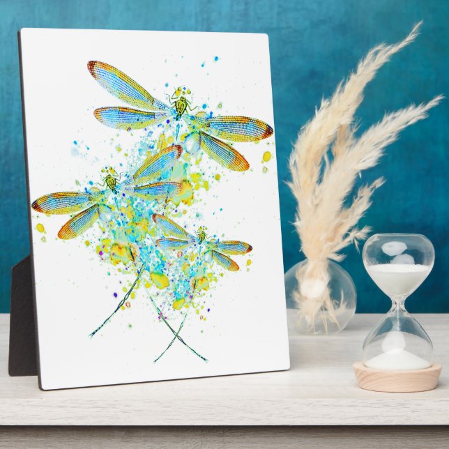 Teal Dragonfly splatter  Plaque (Side)