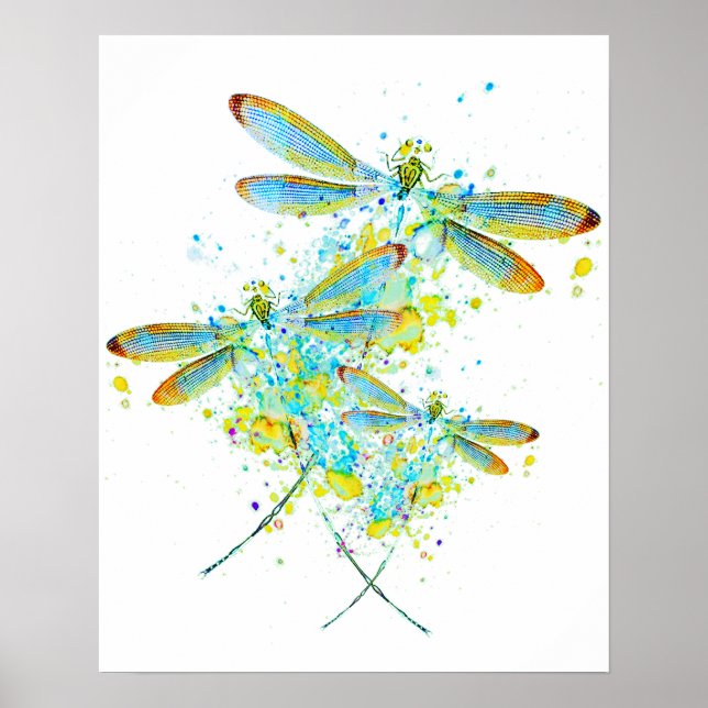 Teal Dragonfly splatter  Poster (Front)
