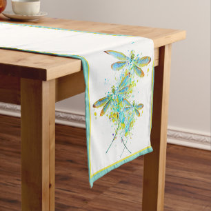 Teal Dragonfly splatter  Short Table Runner