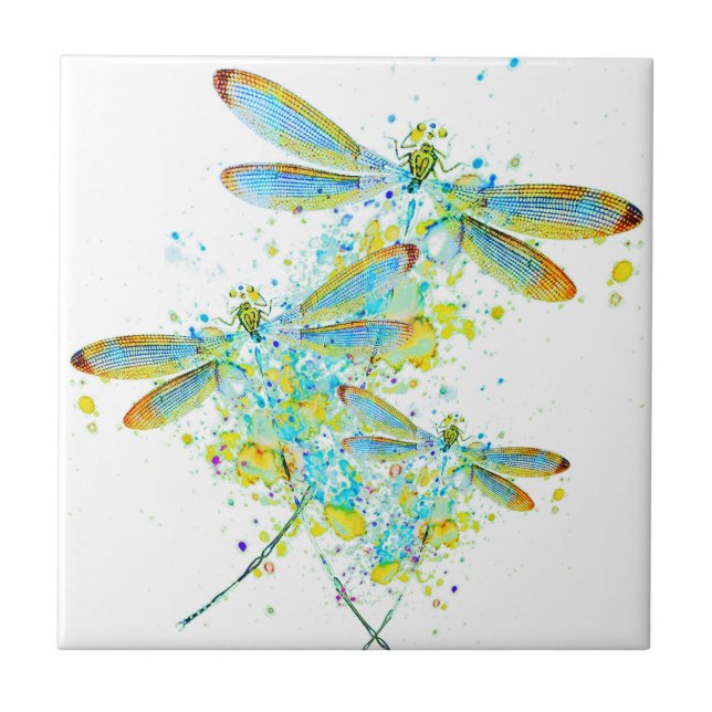 Teal Dragonfly splatter  Tile (Front)