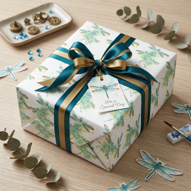 Teal Dragonfly splatter  Wrapping Paper (Creator Uploaded)