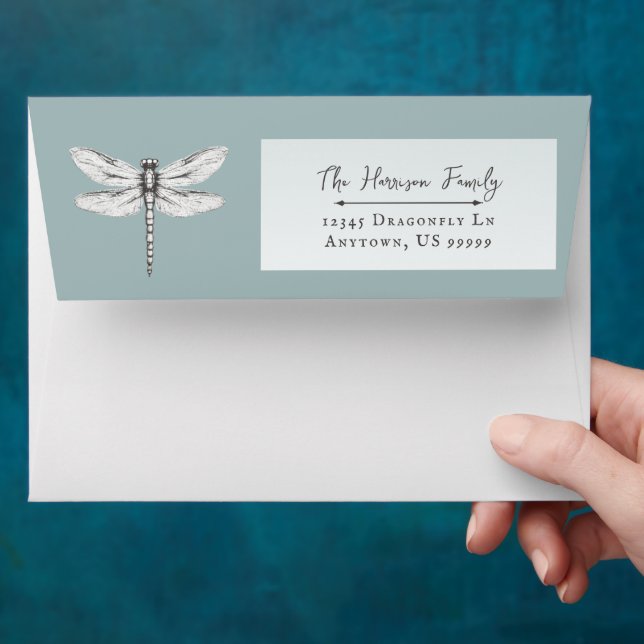 Teal Dragonfly Wedding Envelope (Hand)