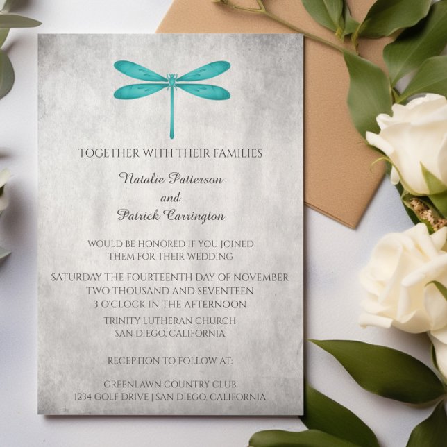 Teal Dragonfly Wedding Invitation (Teal Dragonfly Wedding Invitation)