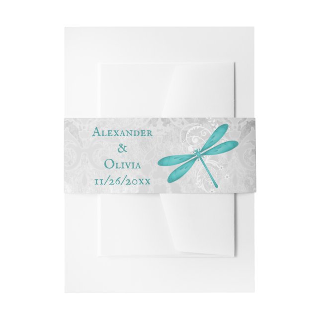 Teal Dragonfly Wedding Invite Belly Band Invitation Belly Band (Front Example)