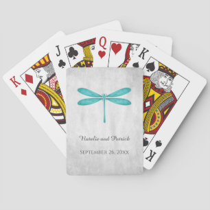Teal Dragonfly Wedding Playing Cards