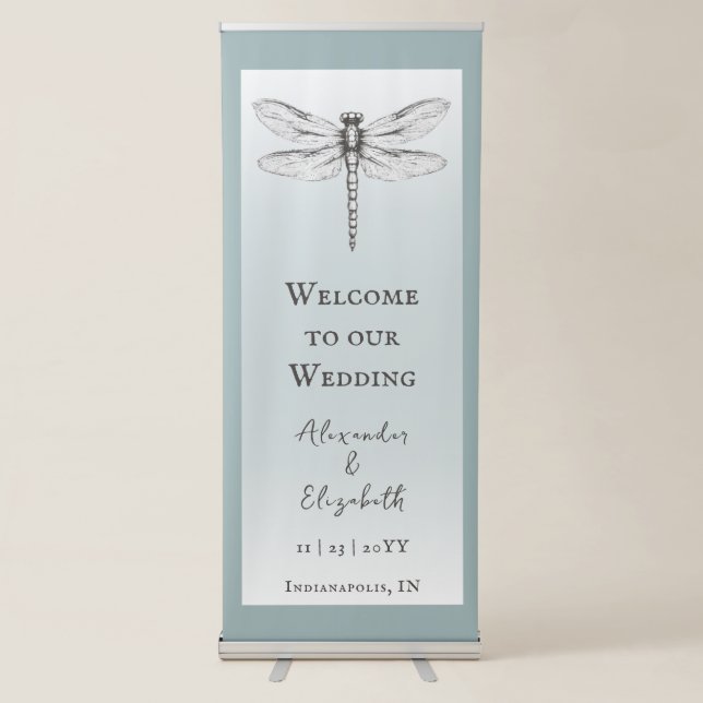 Teal Dragonfly Wedding Retractable Banner (Front)