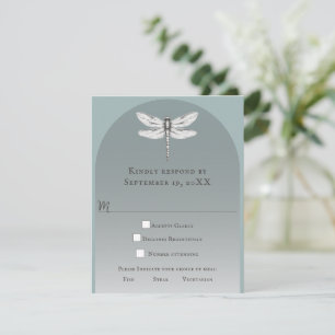 Teal Dragonfly Wedding RSVP Card