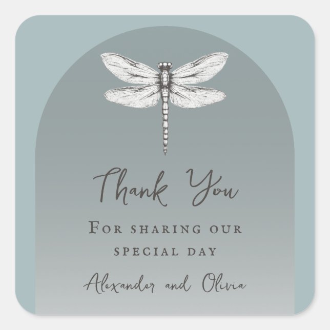 Teal Dragonfly Wedding Square Sticker (Front)