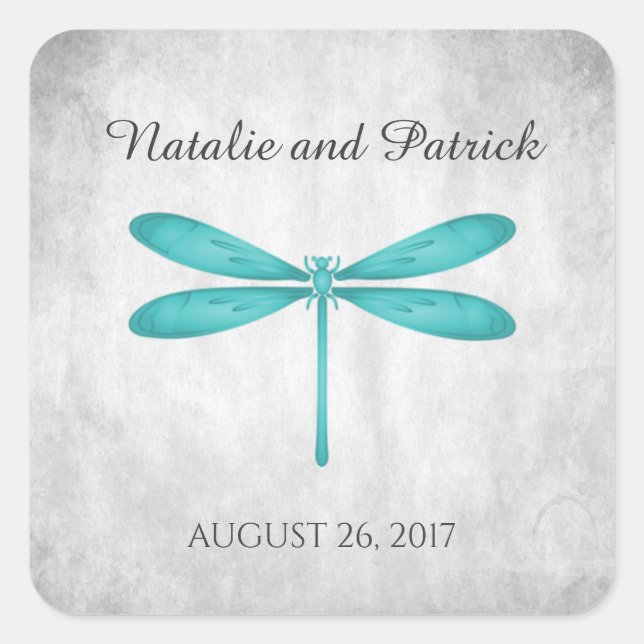 Teal Dragonfly Wedding Stickers (Front)