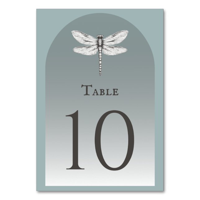 Teal Dragonfly Wedding Table Number (Front)