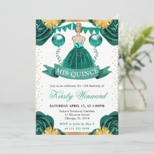 Teal Dress Blonde Haired Princess Quinceanera Invitation