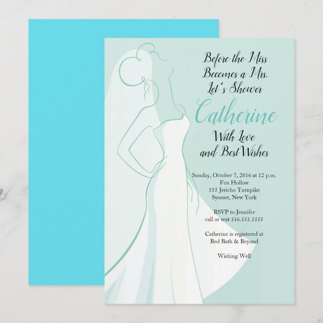 Teal Dress Bridal Shower Invitation (Front/Back)