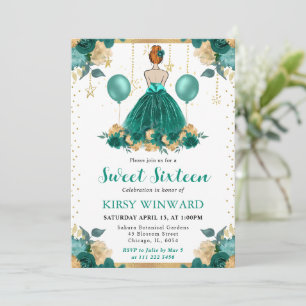 Teal Dress Red Hair Princess Sweet 16 Invitation
