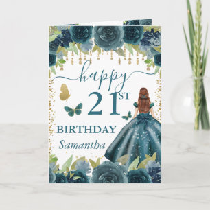 Teal Dress Red Haired Princess Birthday Card