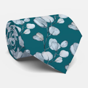 Teal Dusty Blue Eucalyptus Wedding Tie