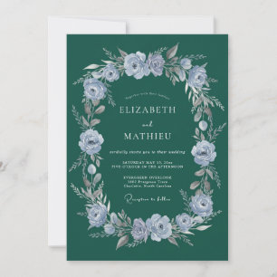 Teal Dusty Blue Floral Garland Wedding Invitation