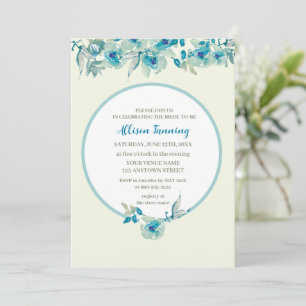 Teal Dusty Blue Rose Watercolor Bridal Shower Invitation