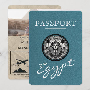 Teal Egypt Passport Wedding Invitation