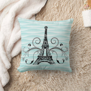Teal Eiffel Towel Flourish Throw Pillow