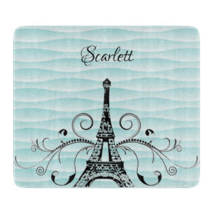 Teal Eiffel Tower Flourish Cutting Board