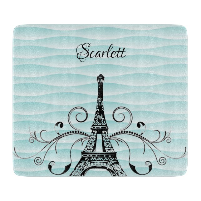 Teal Eiffel Tower Flourish Cutting Board (Front)