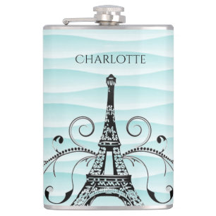 Teal Eiffel Tower Flourish Flask