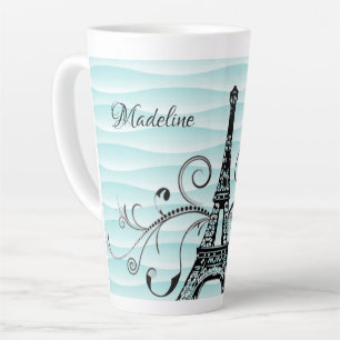 Teal Eiffel Tower Flourish Latte Mug