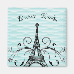 Teal Eiffel Tower Flourish Magnet