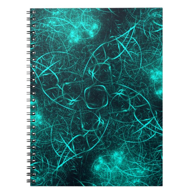 Teal Electric Energy Web Fractal Art Notebook (Front)