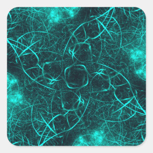 Teal Electric Energy Web Fractal Art Square Sticker
