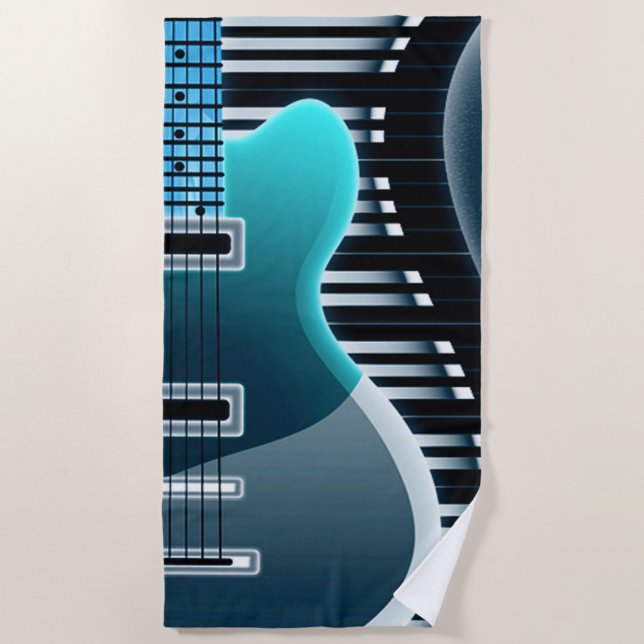 Teal Electric Guitar Beach Towel (Front)