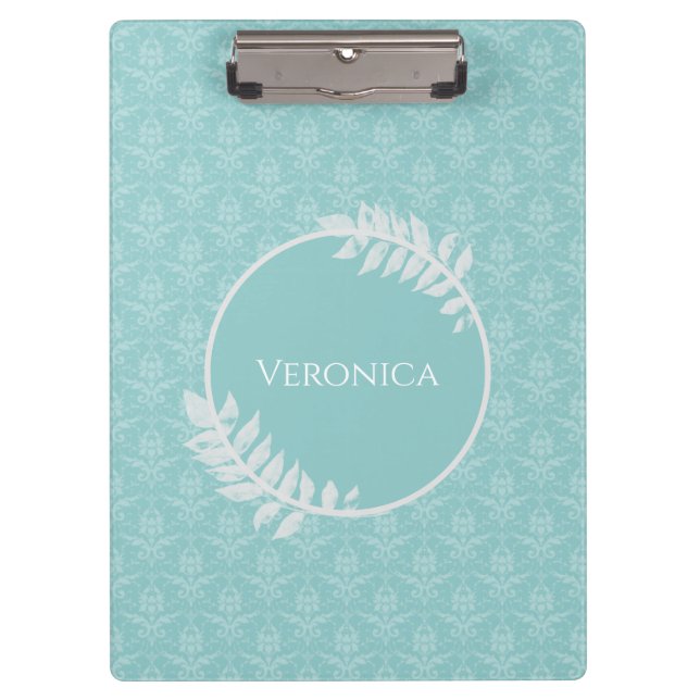 Teal Elegant Damask Clipboard (Front)