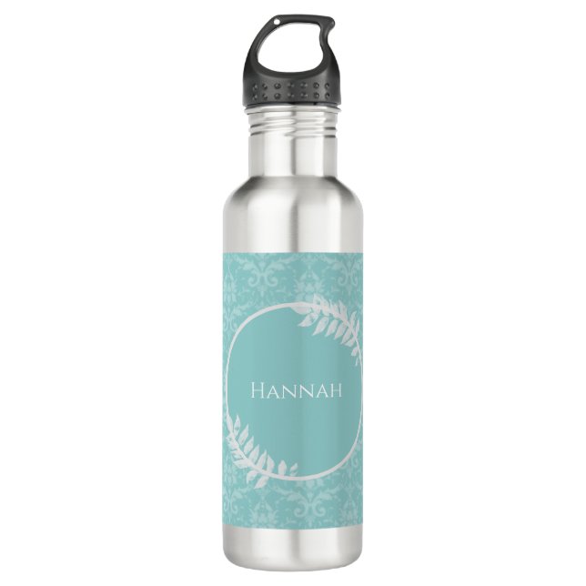 Teal Elegant Damask Personalised 710 Ml Water Bottle (Front)