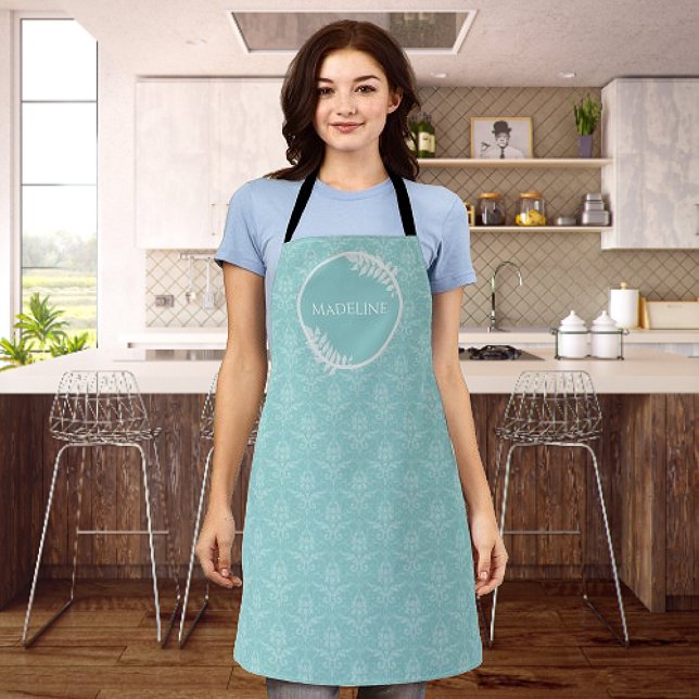 Teal Elegant Damask Personalised Apron (Teal Elegant Damask Personalized Apron)