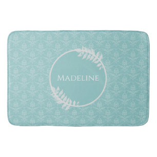 Teal Elegant Damask Personalised Bath Mat