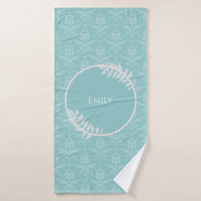 Teal Elegant Damask Personalised Bath Towel Set (Bath Towel)