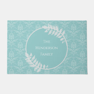 Teal Elegant Damask Personalised Doormat