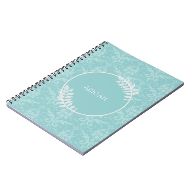 Teal Elegant Damask Personalised Notebook (Left Side)