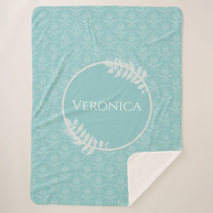 Teal Elegant Damask Personalised Sherpa Blanket