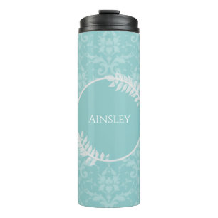 Teal Elegant Damask Personalised Thermal Tumbler