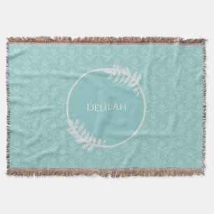 Teal Elegant Damask Personalised Throw Blanket